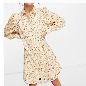 Vila corduroy yellow floral shirt dress nwot size 10
